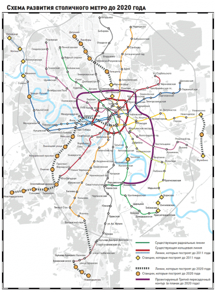 Схема развития московского метро от 2009 до 2020 года